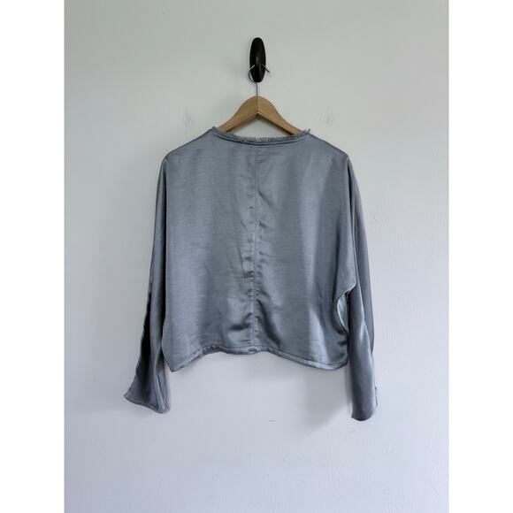 MELISSA NEPTON Tenesi gray loungewear long sleeve shint satin top - Picture 7 of 8
